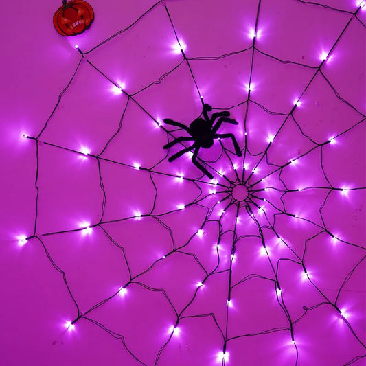 Giant Luminous LED Spider Web String Lights with Plush Spider, Creepy and Spooky Window Haunted Halloween Decorations