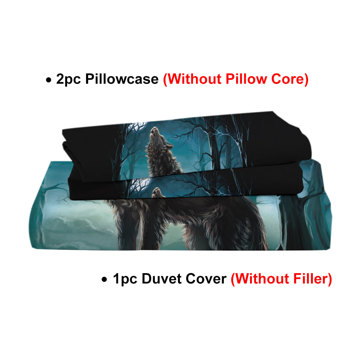 Moon Wolf Bedding Green Watercolor Forest Wolf Landscape Duvet Cover Sets 3 Pieces Wild Animal Bedding Set Twin Full Queen King Size