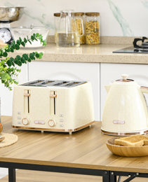 Beige Honeycomb Breakfast Set: 1.7L Rapid-Boil Kettle & 4-Slice Toaster – Designer Matching Duo