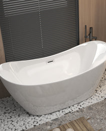 59 Acrylic Freestanding Tub, Gloss White,  With Chrome Overflow And Pop-up Drain, CUPC Certified