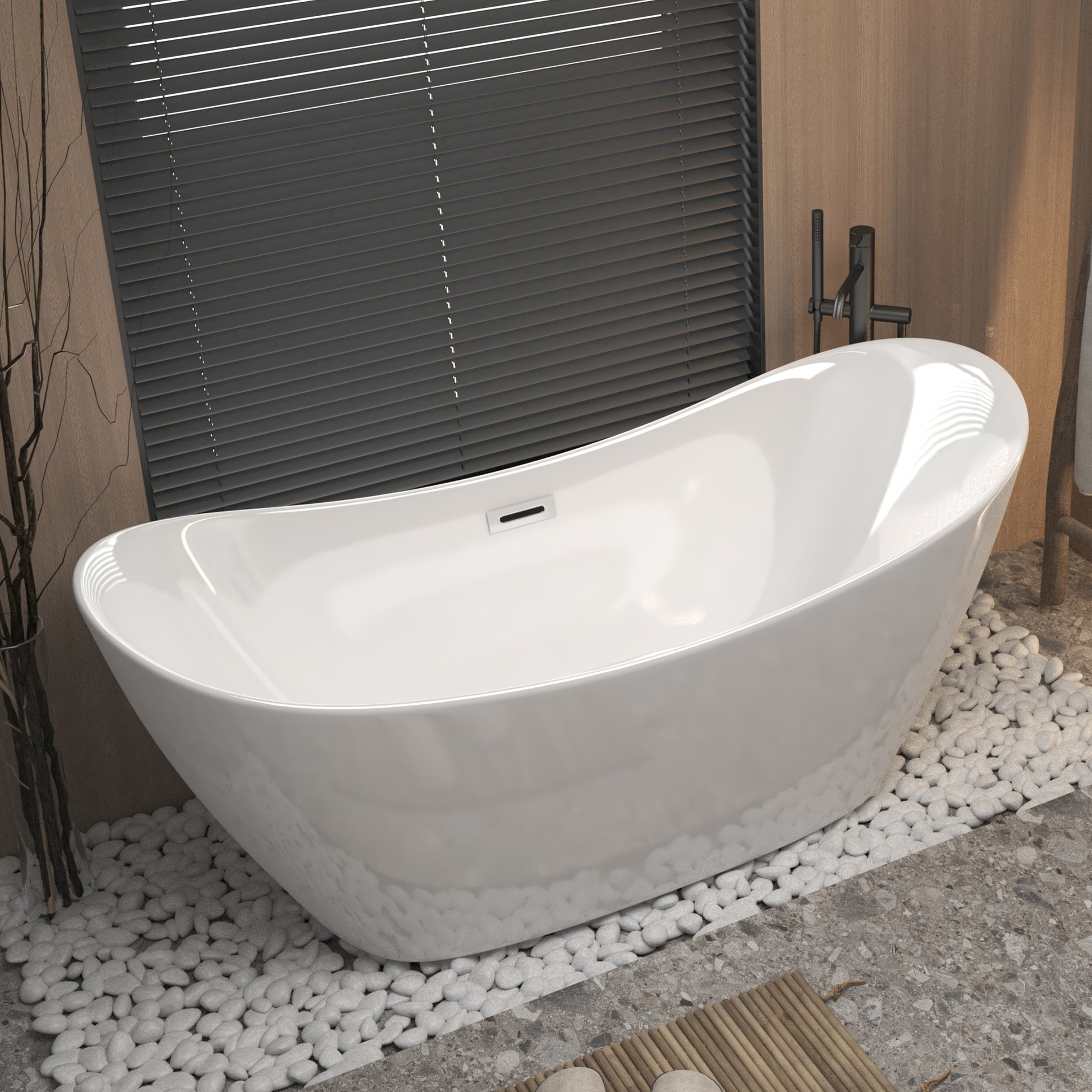 59 Acrylic Freestanding Tub, Gloss White,  With Chrome Overflow And Pop-up Drain, CUPC Certified