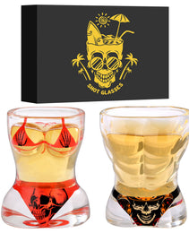 2 Pieces, Black Muscle Men's And Red Bikini Skull Style Glass Small Wine Glasses Bar Tools Christmas Gift, Halloween Gift, Birthday Gift, Company Party Gift, Universal Gift