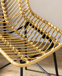 Set of 4 Rattan Barstools Wicker Counter Stools with Steel Legs and Footrest for Dining Room Kitchen Pub Yellow