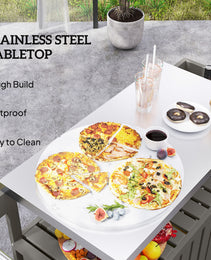 Outdoor Bar Cart With Storage, Stainless Steel Outdoor Bar Table Top, Wheeled HDPE Kitchen Island For Food Prep, Gray