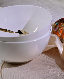 Lily Bone China Dinnerware Set, 2 Pieces, 8-inch White Large Deep Ceramic, Soup, Cereal, Oatmeal, Fruit, Rice Bowl, Plates, Dishes