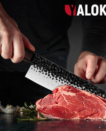 8 Inch Gyuto Knife - Professional Japanese Chef Knife - 3 Layers 9CR18MOV High Carbon Steel - Hand Hammered Blade Kitchen Knife