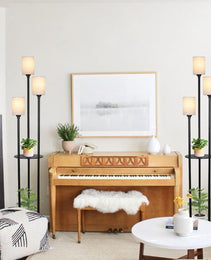 Floor Lamp With Shelf, Floor Lamp For Modern Living Room, 3 Light Standing Lamp With Linen Shade And Foot Switch Unavailable Platforms- CJDS