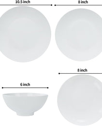Dandilion Bone China Dinnerware Set, 16 Pieces, Service For 4, Plates, Dishes, Bowls Set, Microwave And Dishwasher Safe, Ivory White With Radial Lines