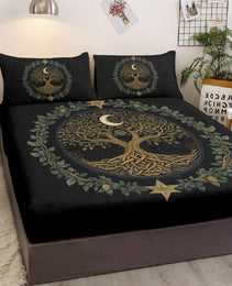 3pcs Tree Of Life Minimalist Comfort Series Bed Fitted Sheet And Two Pillowcases Bedding For All Seasons Use