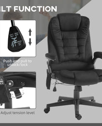 6 Point Executive Office Chair with Heat, Velvet High Back Vibrating Massage Office Chair, Black