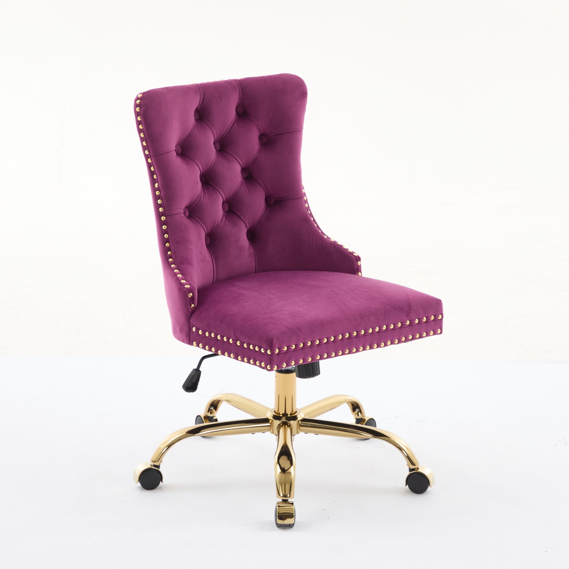 A&A Furniture Office Chair,Modern Velvet Upholstered Tufted Button Home Office Chair With Golden Metal Base,Adjustable Desk Chair Swivel Office Chair Purple