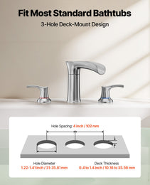 Roman Tub Faucet, 3 Hole Waterfall Bathtub Faucet, Zinc Alloy Bath Tubs Faucets Set With 2 Handles, Deck Mount Bath Tub Faucets Set For Pet Washing, Adult Bathing, Silver, Hot & Cold Control