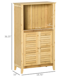 Bamboo Floor Cabinet Bathroom Floor Cabinet Living Room Organizer Tower with Multiple Shelves and Doors, Natural