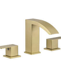 Bathroom Stainless Steel Faucets For Sink 3 Hole Nickel Gold 8 Inch Widespread Bathroom Sink Faucet Double Lever Handle Faucet Bathroom Vanity Faucet Basin Mixer Tap Faucet With Hose