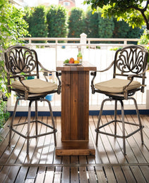 2pcs Bronze Color, Beige Cushion, Cast Aluminum Bar Stool