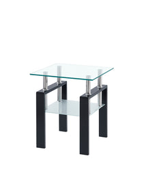 Tempered Transparent Glass End Table, 2-Layers Small Table With Storage, Living Room Side Table