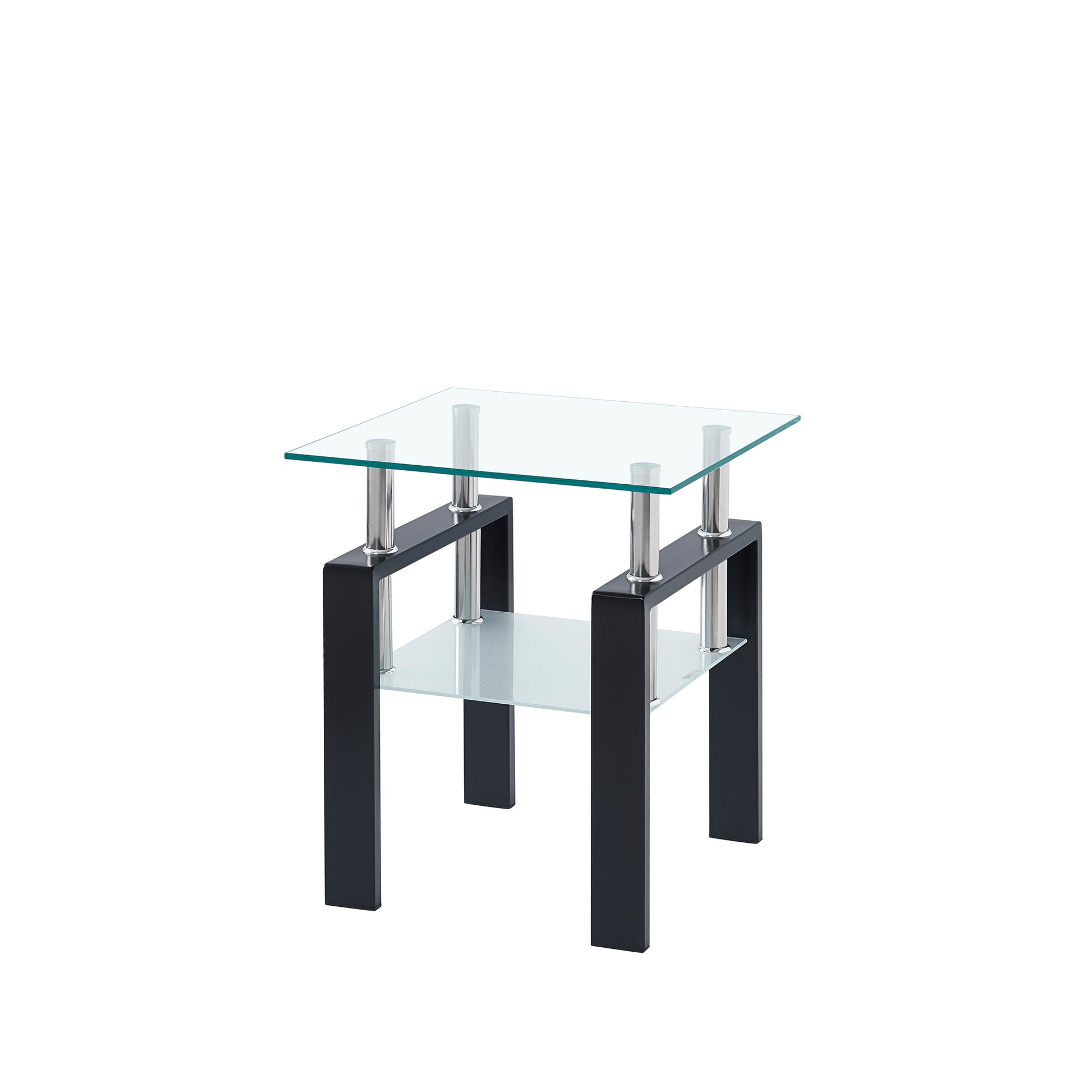 Tempered Transparent Glass End Table, 2-Layers Small Table With Storage, Living Room Side Table