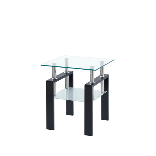Tempered Transparent Glass End Table, 2-Layers Small Table With Storage, Living Room Side Table