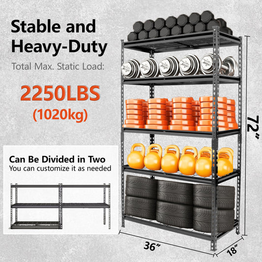 2- Piece 5- Tier Storage Shelves Set  Heavy- Duty Garage Shelving  Adjustable Shelving Unit  Steel Shelf  Boltless Assembly  For Garage  Shed  Black