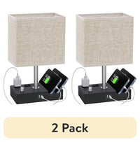 Bedside Table Lamp for Bedroom with Dual Fast USB Charging Ports, Fully Dimmable Nightstand Lamps with 2 Phone Stands and 2 Charging Outlets, Desk Lamp with Fabric Shade for Living Room