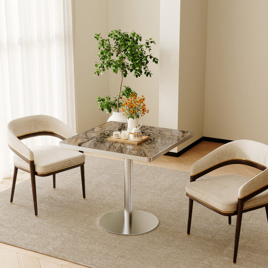 Square Modern Dinning Table 31.5 Inches Bistro Table Tulip Table With Faux Marble Top,Easy Assemble,Sturdy Metal Frame Diameter