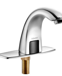 Touchless Bathroom Sink Faucet, Automatic Motion Sensor Restroom Toilet Faucet With Hole Cover Plate, Battery Operated,Adjustable Temp For 9/16 In Pipe Commercial Lavatory,Chrome Plated Silver