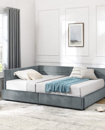 Full Size Storage Upholstered Tufted Bed Frame, Sofa Bed Frame With Comfortable Backrest And Armrests, Full Size Bed For Bedroom, Living Room,Velvet, GREY 80.5x59x29.5
