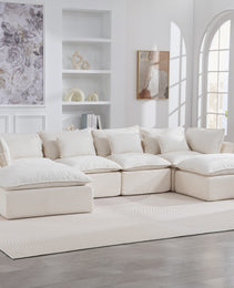129.8  Width Cloud Couch Oversized Modular Sectional Sofa True Relax Comfy Couches Wide&Deep Seat Sofas For Living Room Furniture Sets, 4Seat With 2Ottoman