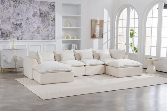129.8  Width Cloud Couch Oversized Modular Sectional Sofa True Relax Comfy Couches Wide&Deep Seat Sofas For Living Room Furniture Sets, 4Seat With 2Ottoman