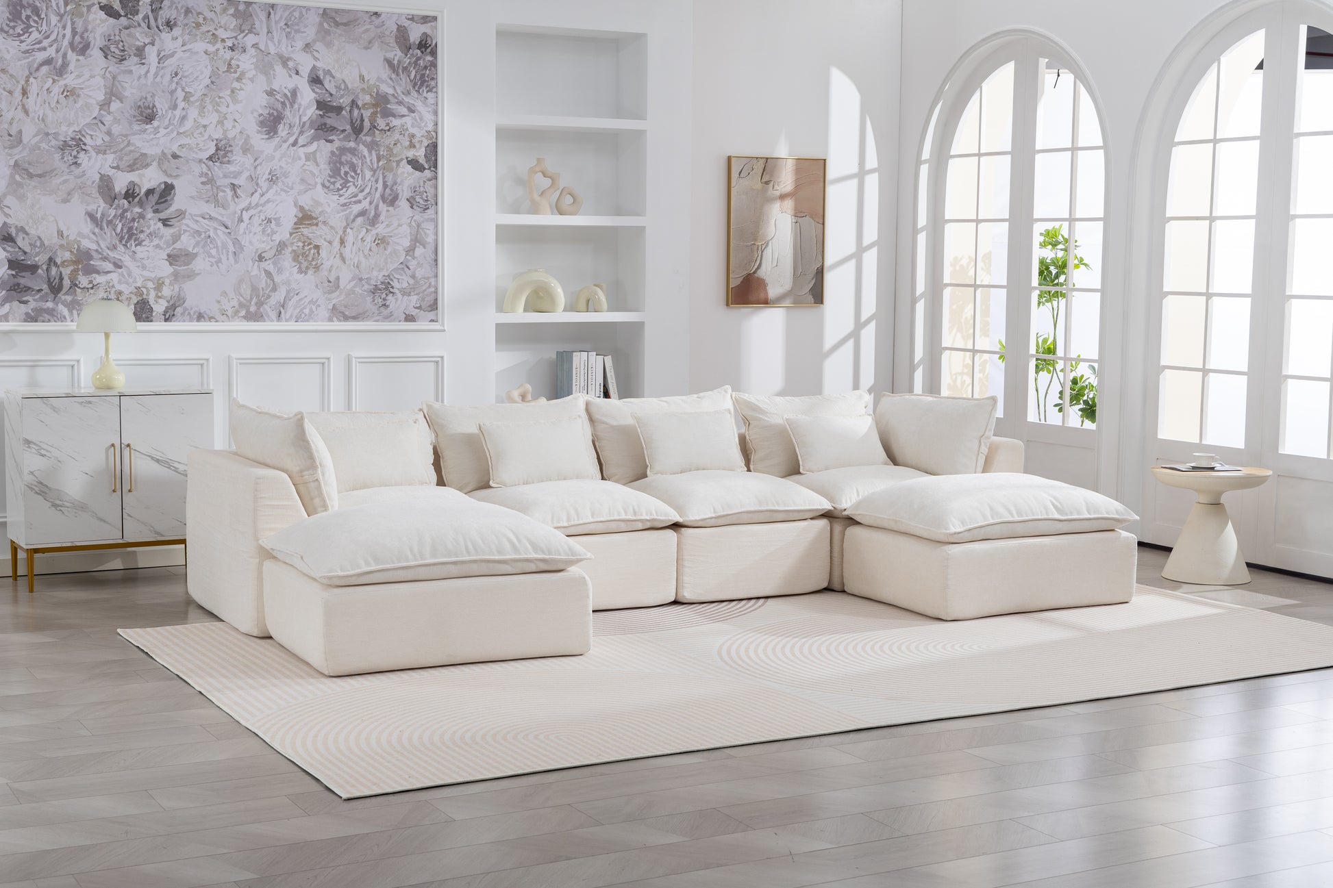 129.8  Width Cloud Couch Oversized Modular Sectional Sofa True Relax Comfy Couches Wide&Deep Seat Sofas For Living Room Furniture Sets, 4Seat With 2Ottoman