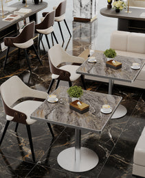 Square Modern Dinning Table 31.5 Inches Bistro Table Tulip Table With Faux Marble Top,Easy Assemble,Sturdy Metal Frame Diameter