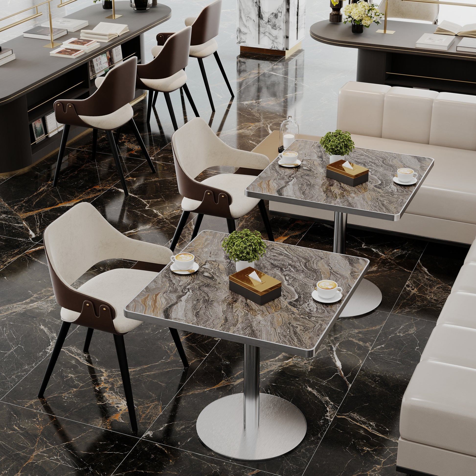 Square Modern Dinning Table 31.5 Inches Bistro Table Tulip Table With Faux Marble Top,Easy Assemble,Sturdy Metal Frame Diameter