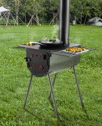 Wood Stove, 118 Inch, Alloy Steel Camping Tent Stove, Portable Wood Burning Stove With Chimney Pipes & Gloves, 3000in³Firebox Hot Tent Stove For Outdoor Cooking And Heating With 8 Pipes