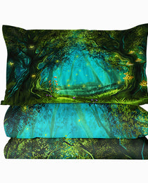 3pcs Green Light Forest Comforter Set Natural Comfort Bedding Duvet Game Summer Quilt Set