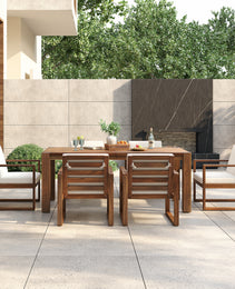 TREXM Patio Table And Chairs Set  Outdoor Dining Set For 6 With Umbrella Hole  7 Piece Outdoor Patio Furniture Set Wood Frame With Removable Cushion For Garden  Backyard  Lawn  And Poolside