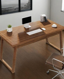 Home Office Executive Desk: 55 Inches Wooden Computer Desk With Drawer, Mid-Century Modern Study Writing Table