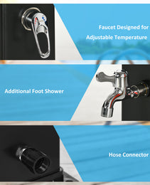 10.6 Gallons Solar Heated Shower with Free-Rotating Shower Head, Temperature Adjustment & Foot Shower, 2-Section Outdoor Shower for Backyard Poolside Beach Pool Spa, 7ft