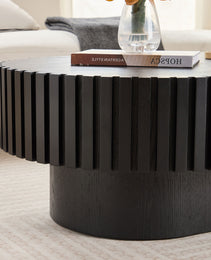 43.70 Inch Modern Handcraft Drum Coffee Table Oval Coffee Table For Living Room,Small Wooden Coffee Table With Sturdy Pedestal For Office,Black