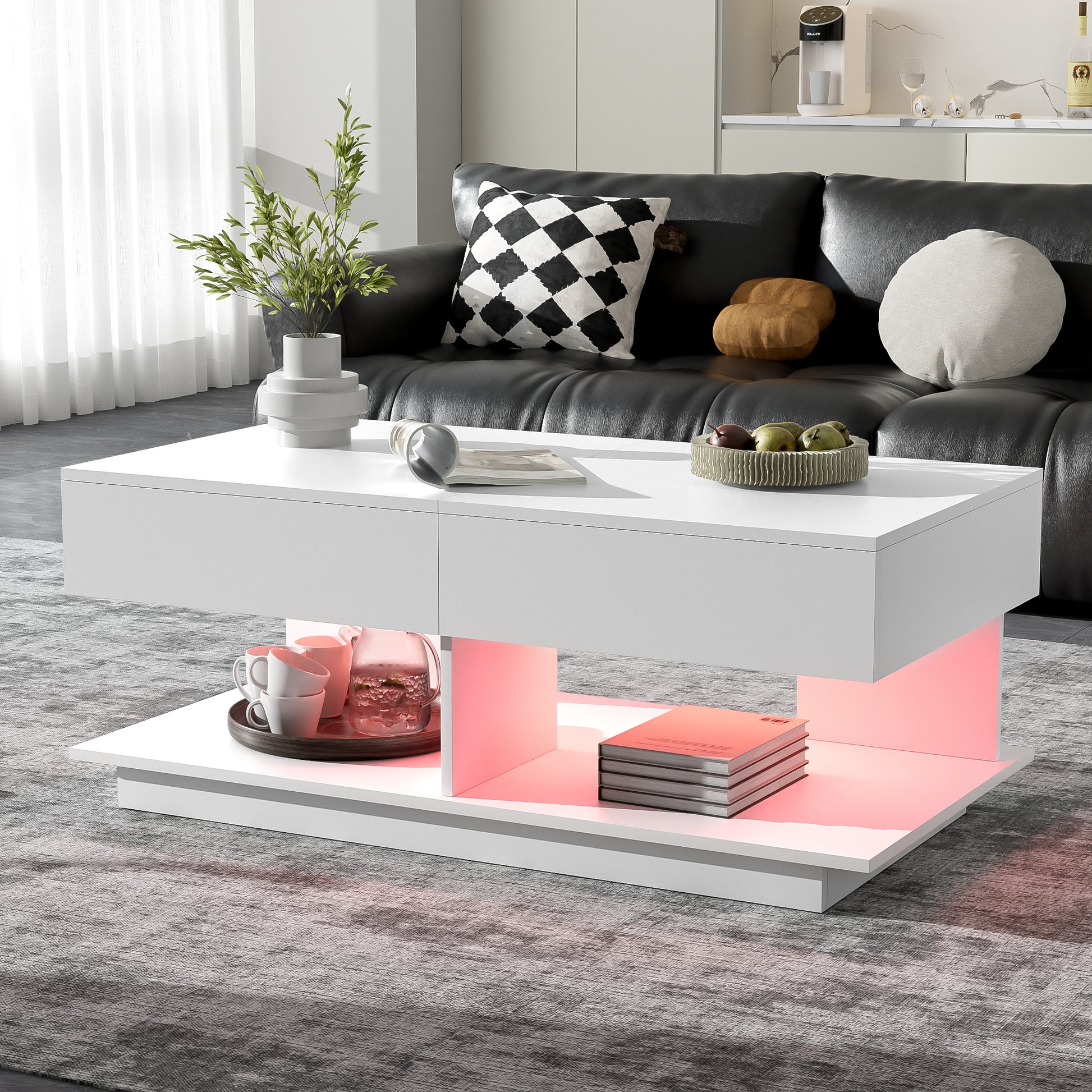 U-Can 41.3 -76.7  Extendable Coffee Table, Efficient Central Coffee Table With Multiple Storage Compartments, Multifunctional Adjustable Coffee Table With Hidden Storage Space For Living Room