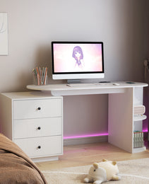 Modern Home Office Table,Expandable Desk With Storage Drawers & Open Shelf,Computer Desk With Hutch & Bookshelf,Wood Executive Desk Teens Student Desk Writing Laptop Home Office Desk
