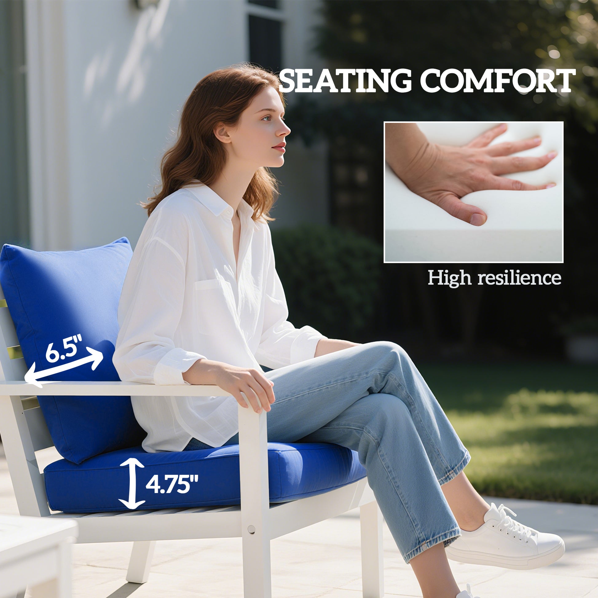 4 Patio Chair Cushions With Seat & Backrest, Fade Resistant Seat Replacement Cushion Set, Navy Blue