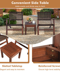 3 Pieces Outdoor Wooden Patio Rattan Furniture Set