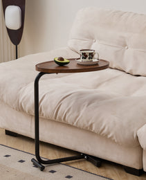 Brown C-shaped Side Table, Small Sofa Table For Living Room