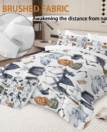 8 Pieces Halloween Comforter Set, Witch Pattern Bed In A Bag Bedding With Comforter Sheet Sham - 1 Comforter, 2 Pillow Shams, 1 Flat Sheet, 1 Fitted Sheet, 1 Cushion Cover, 2 Pillowcases