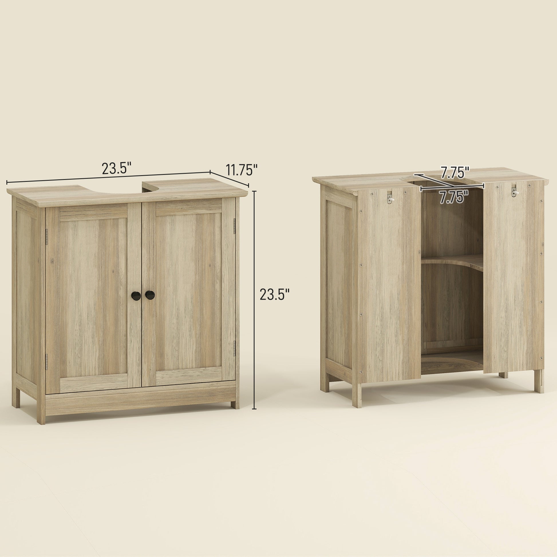 Bathroom Vanity Cabinet, Under Sink Bathroom Cabinet with 2 Doors and Adjustable Shelf, Weathered Gray Oak