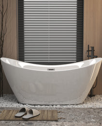 59 Acrylic Freestanding Tub, Gloss White,  With Chrome Overflow And Pop-up Drain, CUPC Certified