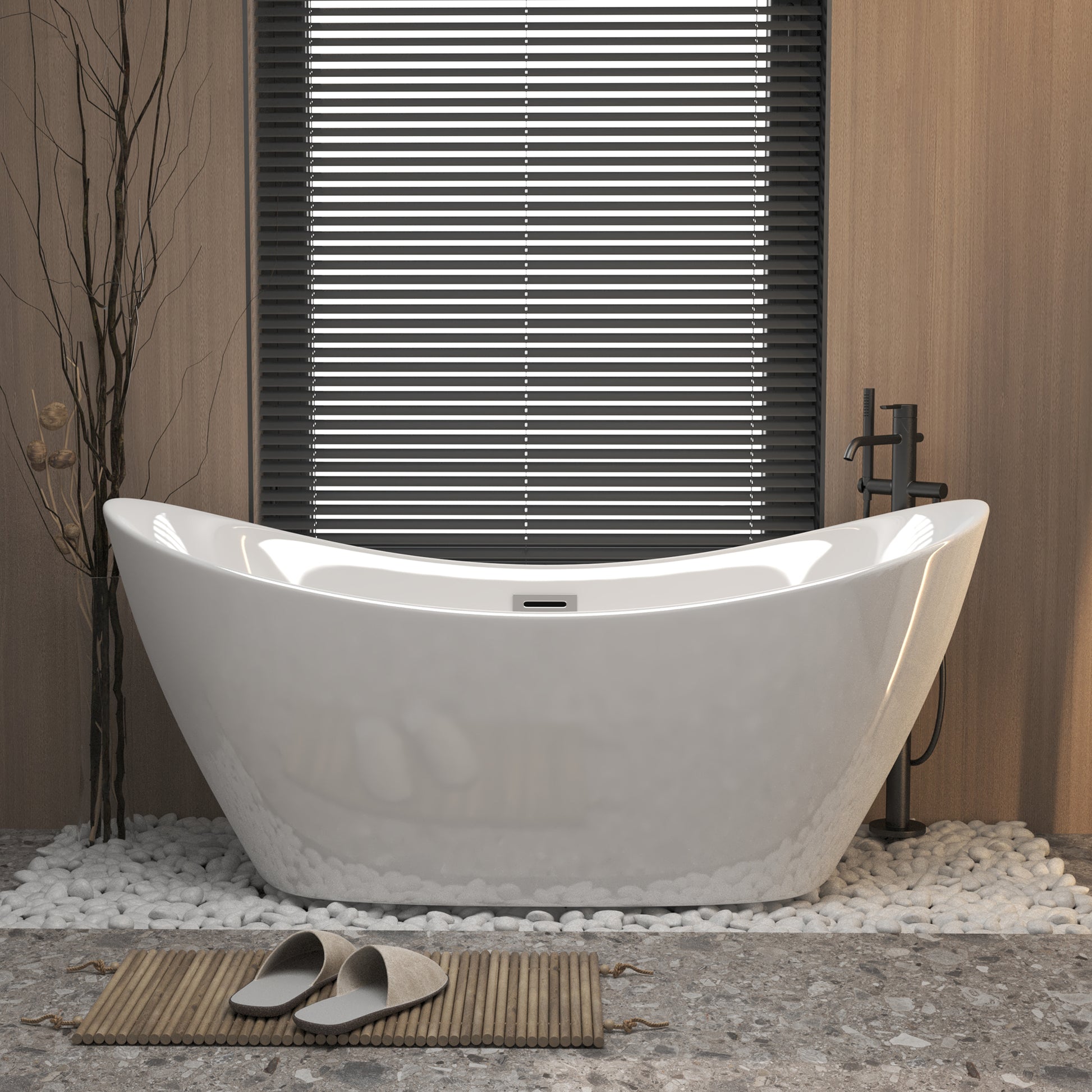 59 Acrylic Freestanding Tub, Gloss White,  With Chrome Overflow And Pop-up Drain, CUPC Certified