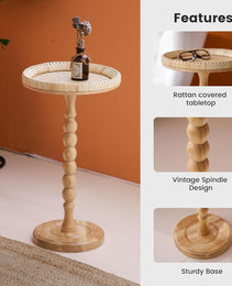 Wooden Coffee Table Round Rattan Side Table Living Room Coffee