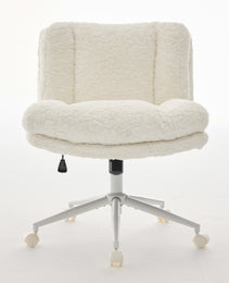 W26.4 Inch Wider Seat Office Chair,Artificial Rabbit Hair Home Office Chair With Metal Base,Adjustable Desk Chair Swivel Office Chair,Vanity ChairCream