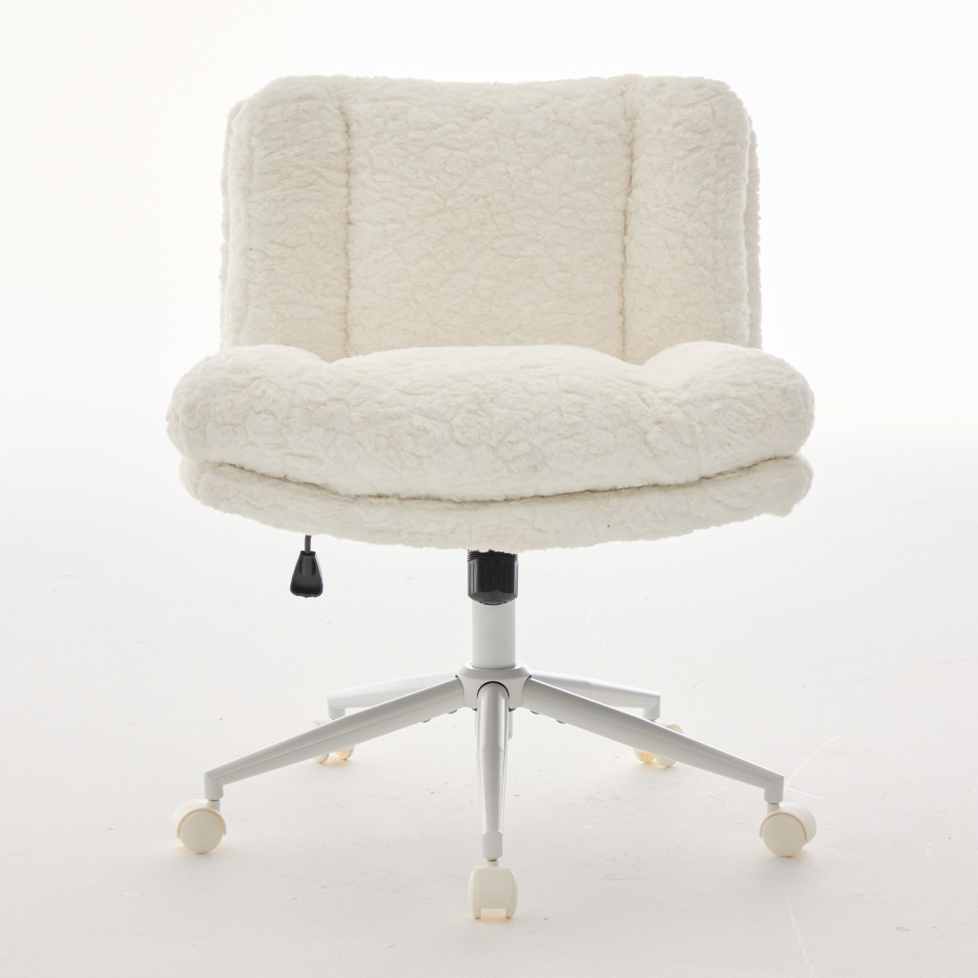 W26.4 Inch Wider Seat Office Chair,Artificial Rabbit Hair Home Office Chair With Metal Base,Adjustable Desk Chair Swivel Office Chair,Vanity ChairCream